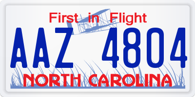 NC license plate AAZ4804