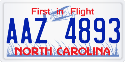 NC license plate AAZ4893