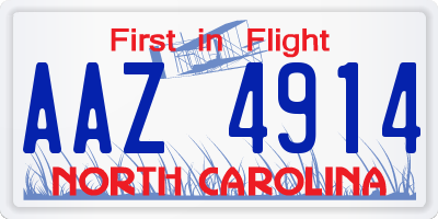 NC license plate AAZ4914