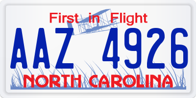 NC license plate AAZ4926
