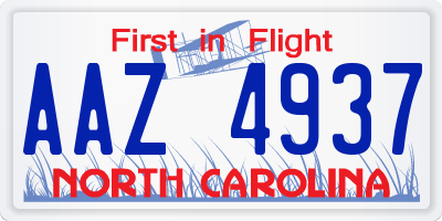 NC license plate AAZ4937
