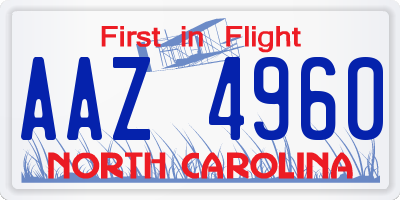 NC license plate AAZ4960