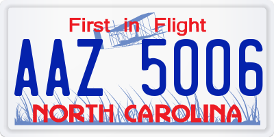 NC license plate AAZ5006