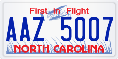 NC license plate AAZ5007