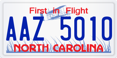 NC license plate AAZ5010