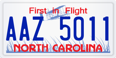 NC license plate AAZ5011