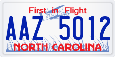 NC license plate AAZ5012