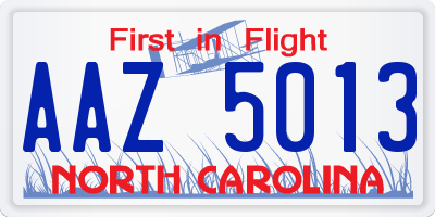 NC license plate AAZ5013