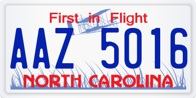 NC license plate AAZ5016