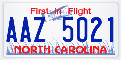 NC license plate AAZ5021