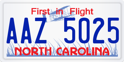 NC license plate AAZ5025