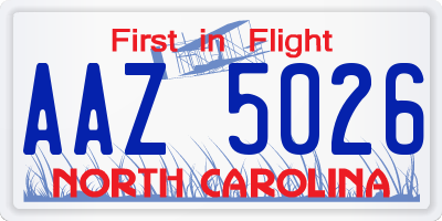 NC license plate AAZ5026