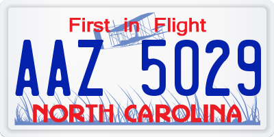 NC license plate AAZ5029