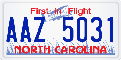 NC license plate AAZ5031