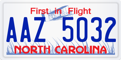 NC license plate AAZ5032