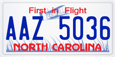 NC license plate AAZ5036