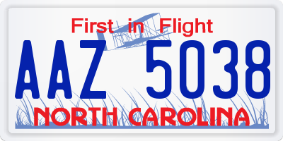 NC license plate AAZ5038