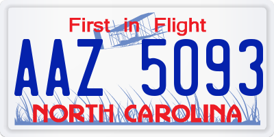 NC license plate AAZ5093