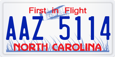 NC license plate AAZ5114