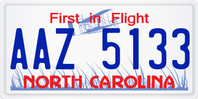 NC license plate AAZ5133