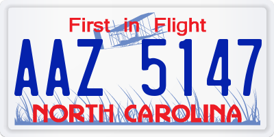 NC license plate AAZ5147
