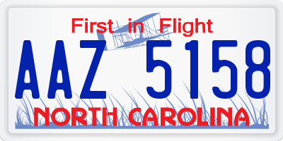 NC license plate AAZ5158