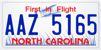 NC license plate AAZ5165