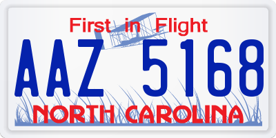 NC license plate AAZ5168