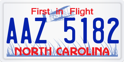 NC license plate AAZ5182