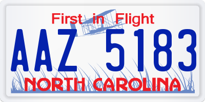 NC license plate AAZ5183