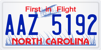 NC license plate AAZ5192