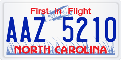NC license plate AAZ5210