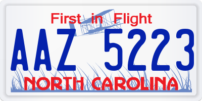 NC license plate AAZ5223