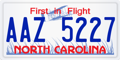 NC license plate AAZ5227