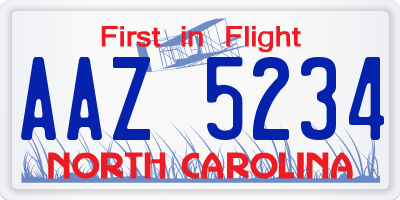 NC license plate AAZ5234