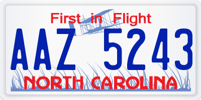 NC license plate AAZ5243