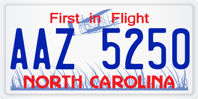 NC license plate AAZ5250