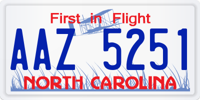NC license plate AAZ5251