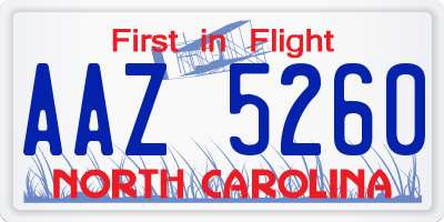 NC license plate AAZ5260