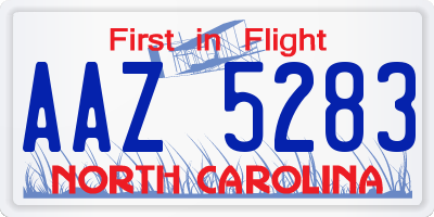 NC license plate AAZ5283