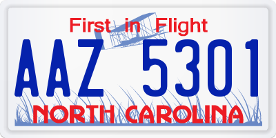 NC license plate AAZ5301