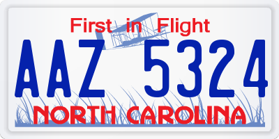 NC license plate AAZ5324