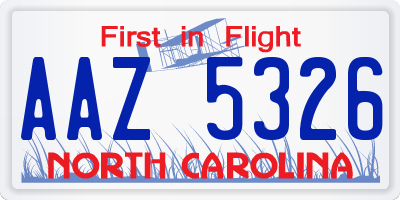 NC license plate AAZ5326