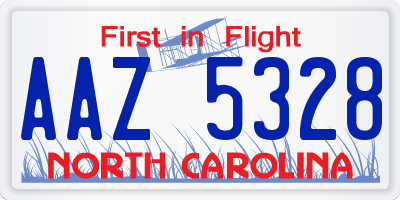 NC license plate AAZ5328