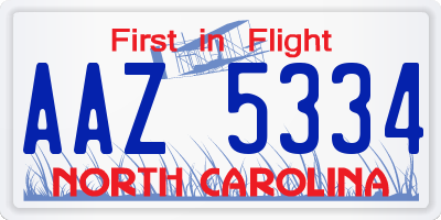NC license plate AAZ5334
