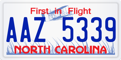 NC license plate AAZ5339