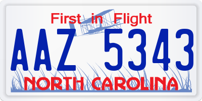 NC license plate AAZ5343