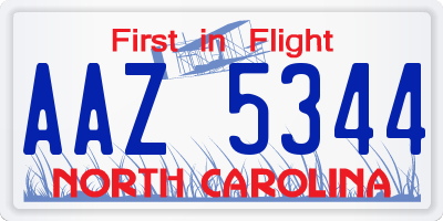 NC license plate AAZ5344