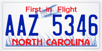 NC license plate AAZ5346