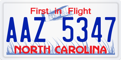 NC license plate AAZ5347